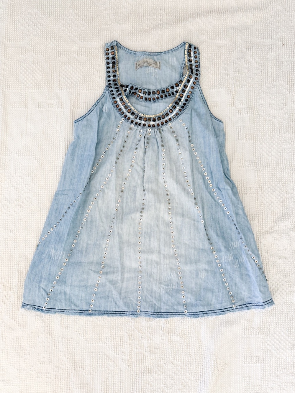 Double D Ranch Weeping Moon Sequin Tank Chambray